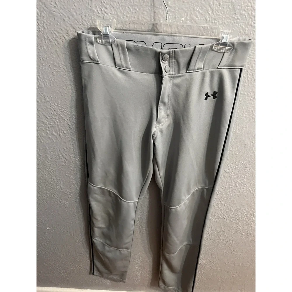 Under Armour gray baseball pants Boys Size YXL Blue Striped Side